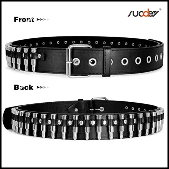 PU Leather Studded Belt with Silver Metal Grommets, Punk Rock Style main image 7